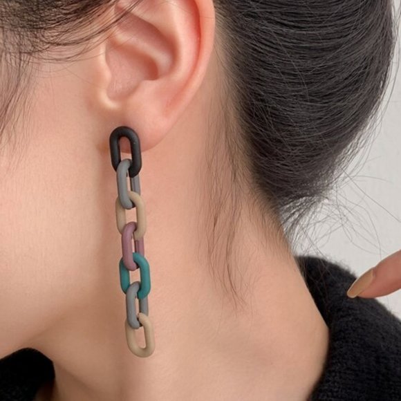 ⭐️✨ FREE Chain Link Boho Peasant Art Deco Farm Hipster Hippie Modern Earrings - Picture 2 of 8